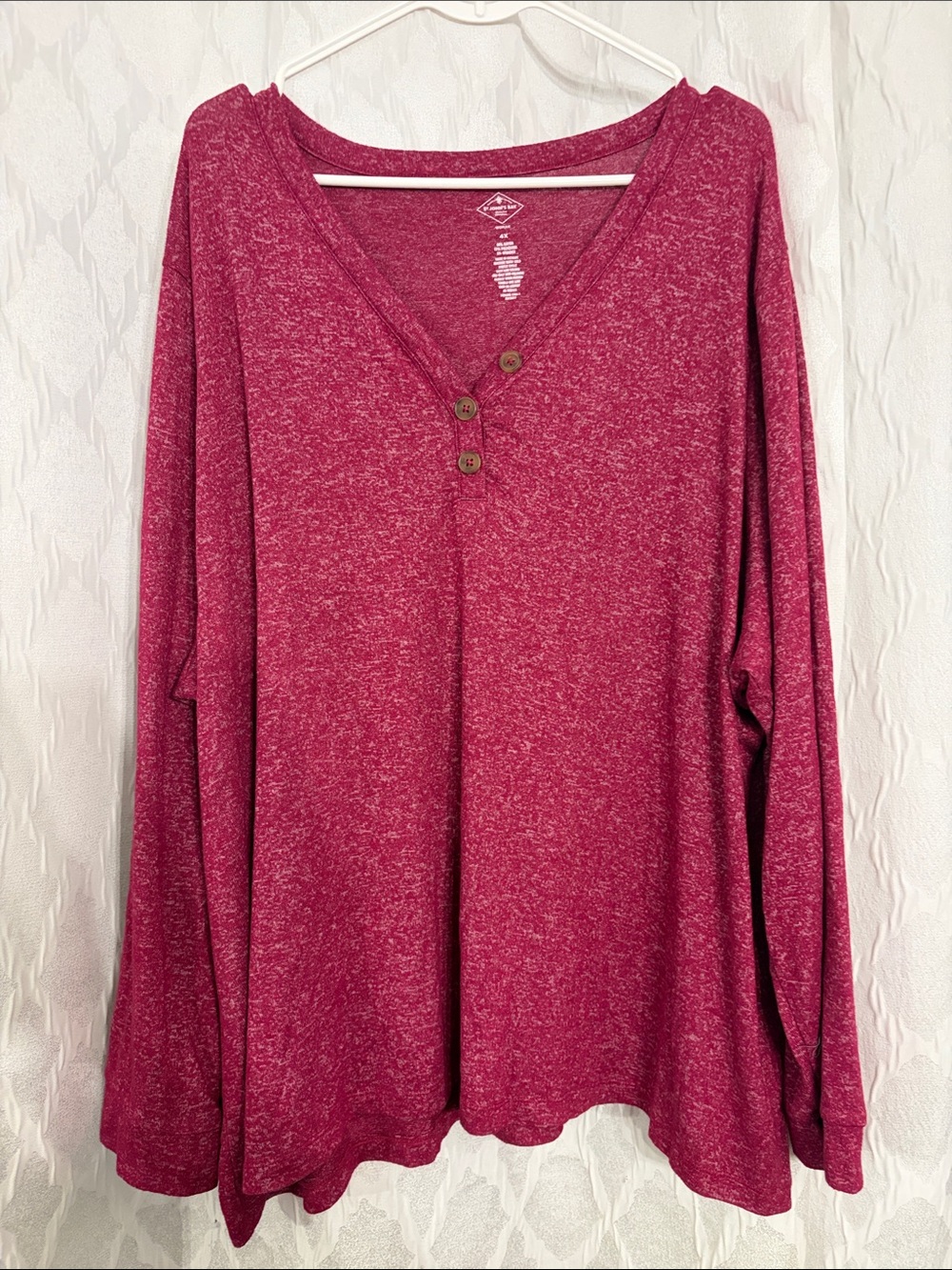 St. John's Bay Heather Raspberry Long Sleeve Henley